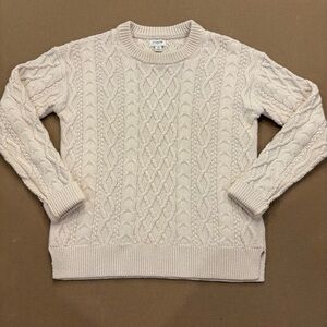 J. Crew Cable Knit Crewneck Sweater 100% Cotton Ivory Size XS